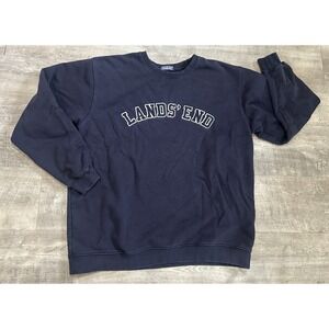 Vintage Lands' Lands End Men's Navy Blue Crewneck Spell Out Logo Sweatshirt XL